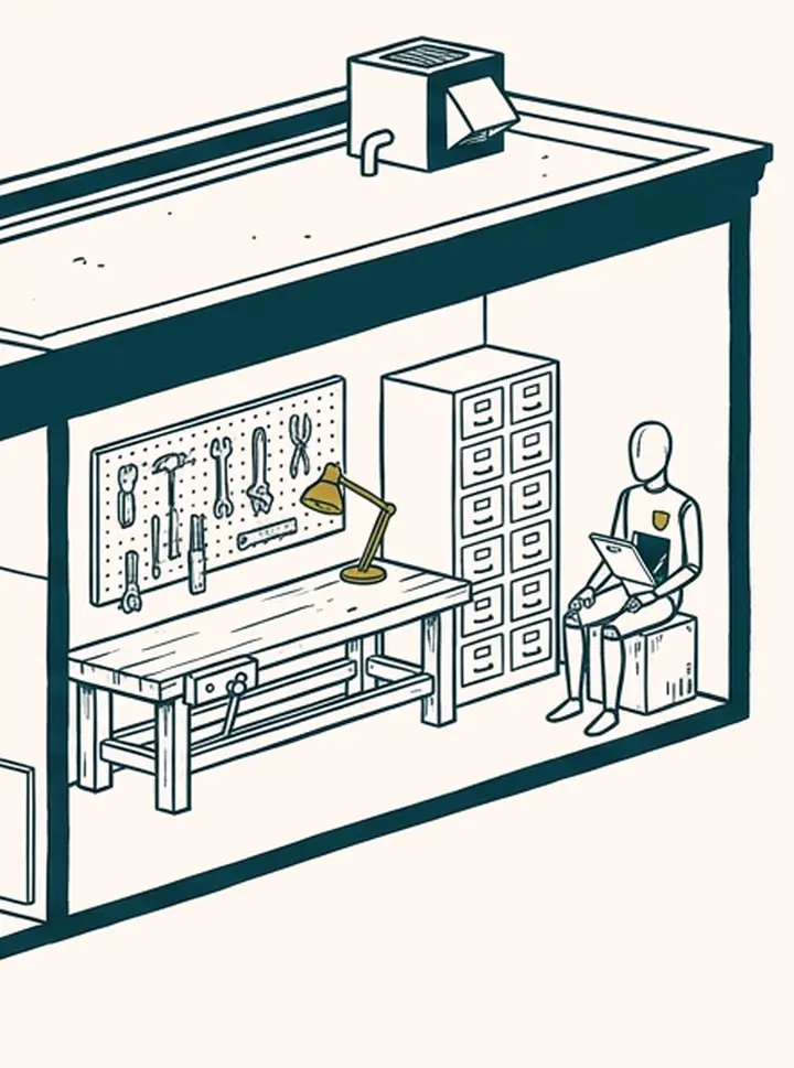 Tune-Up's workshop: the raven on the workbench, an agent waiting for its tune-up